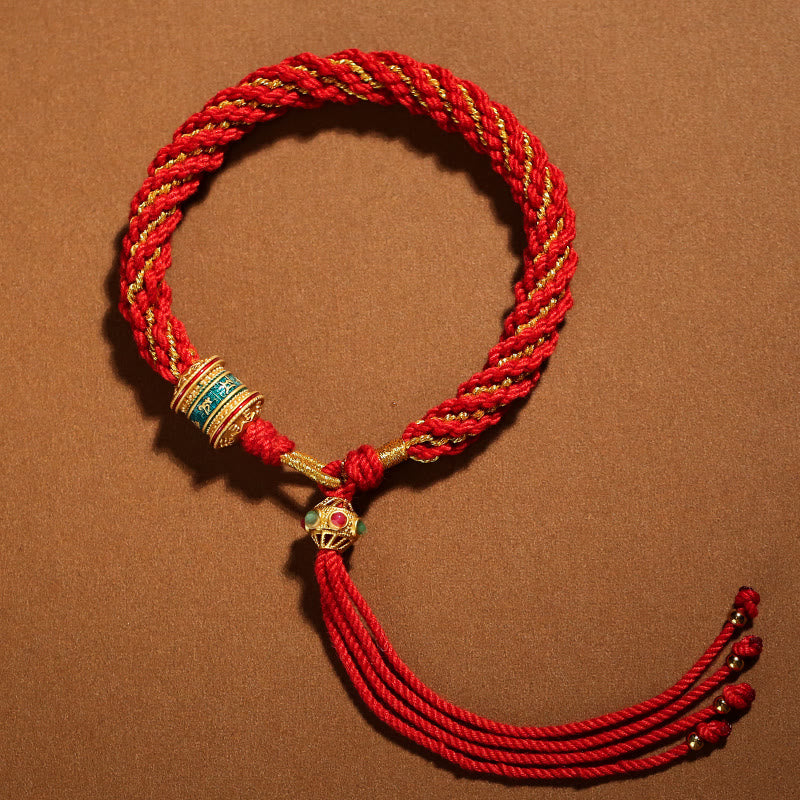Bracelet tibétain en corde tressée avec breloque porte-bonheur Thangka en Buddha Stones