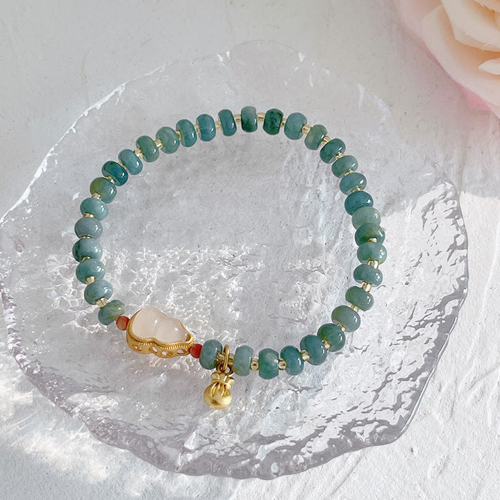 Buddha Stones Bracelet porte-bonheur PiXiu en jade naturel Hetian avec boucle de paix et personnage Fu