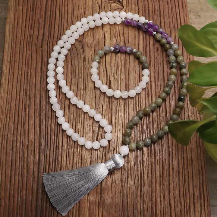 Bracelet de protection en pierre noire pailletée avec 108 Buddha Stones