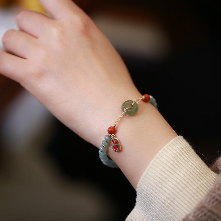 Bracelet porte-bonheur en Buddha Stones naturel Hetian et agate rouge avec boucle de paix