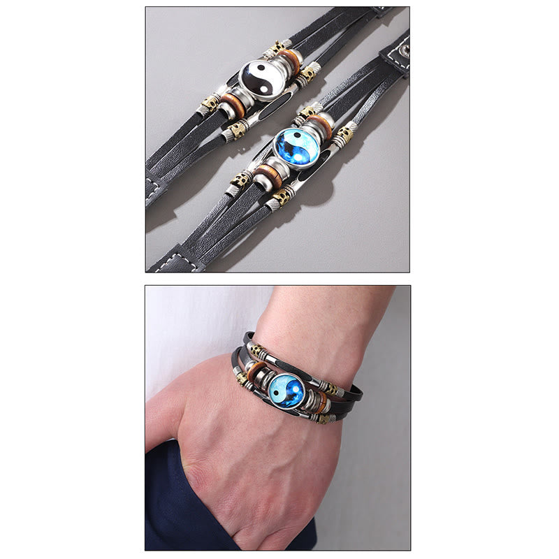 Bracelet d'équilibre en cuir Yin Yang Buddha Stones