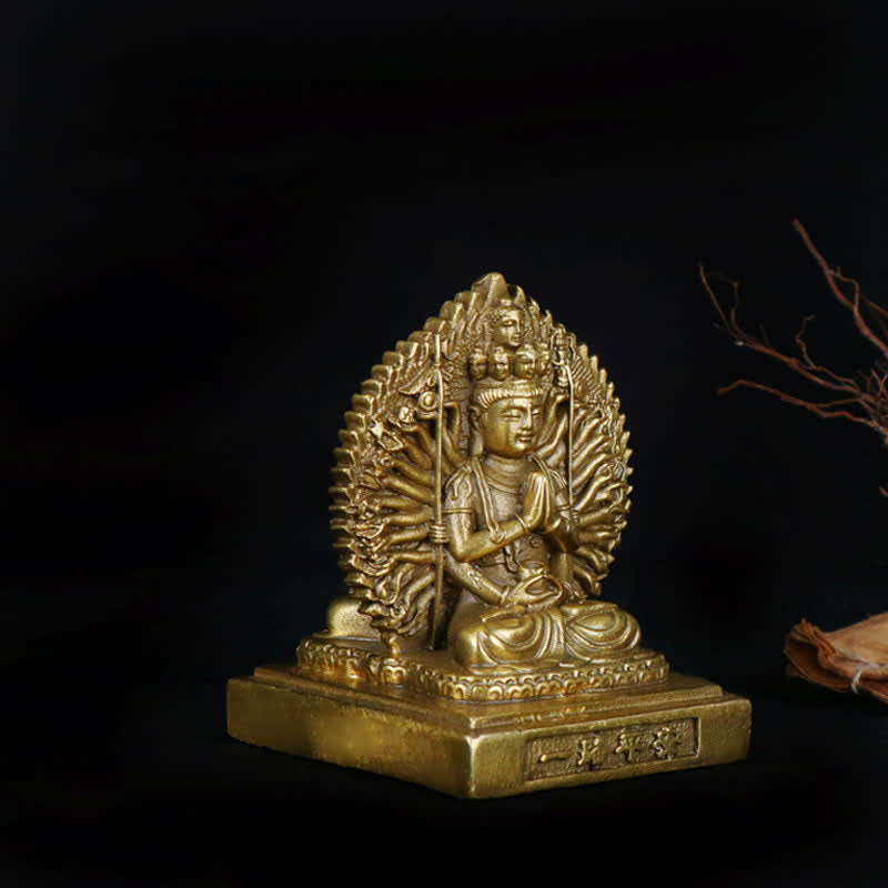Figurine d'Avalokitesvara à mille mains de Chenrezig, statue de protection double face Kuan Yin Bodhisattva en cuivre massif, décoration - image 5