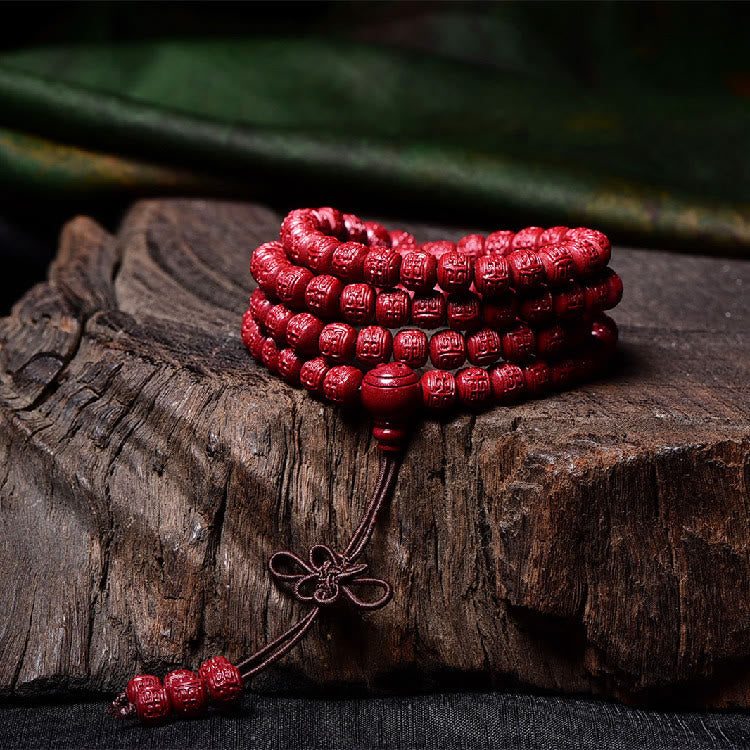 Bracelet de bénédiction gravé avec 108 Buddha Stones de Mala en cinabre et motif Om Mani Padme Hum - image 13