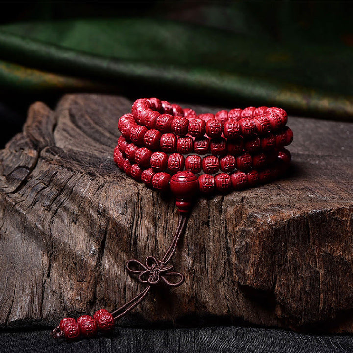 Bracelet de bénédiction gravé avec 108 Buddha Stones de Mala en cinabre et motif Om Mani Padme Hum - image 13