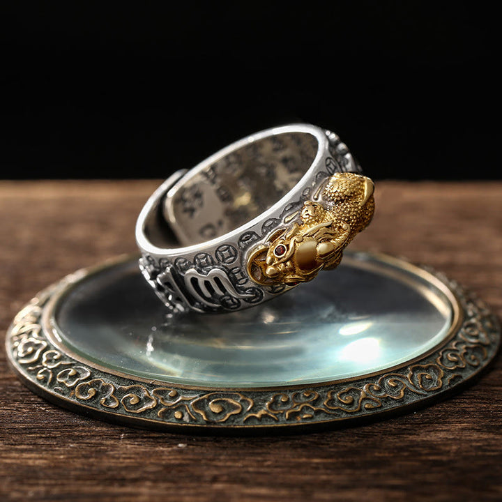 Bague de richesse tibétaine en argent sterling 990 Buddha Stones Om Mani Padme Hum PiXiu Dorje Vajra Heart Sutra gravé