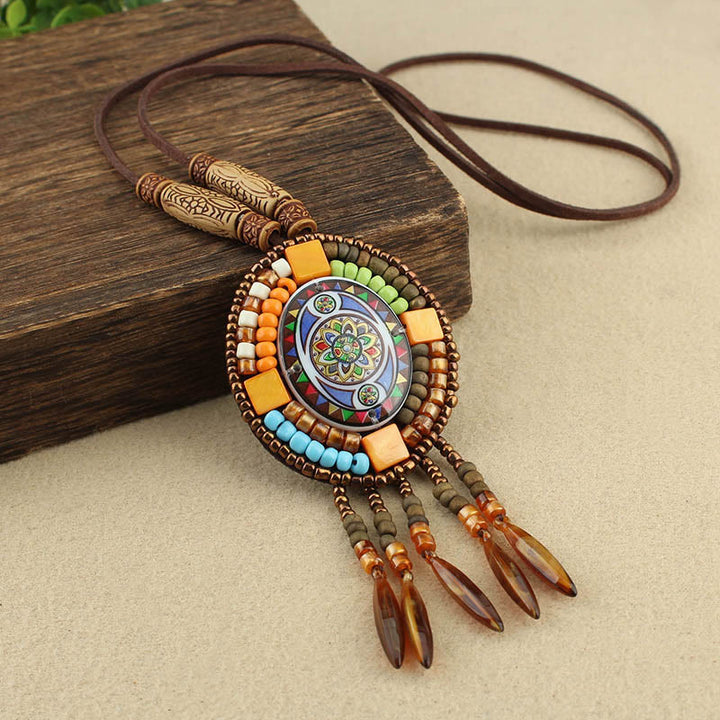 Collier pendentif créatif en perles à motif mandala et Buddha Stones