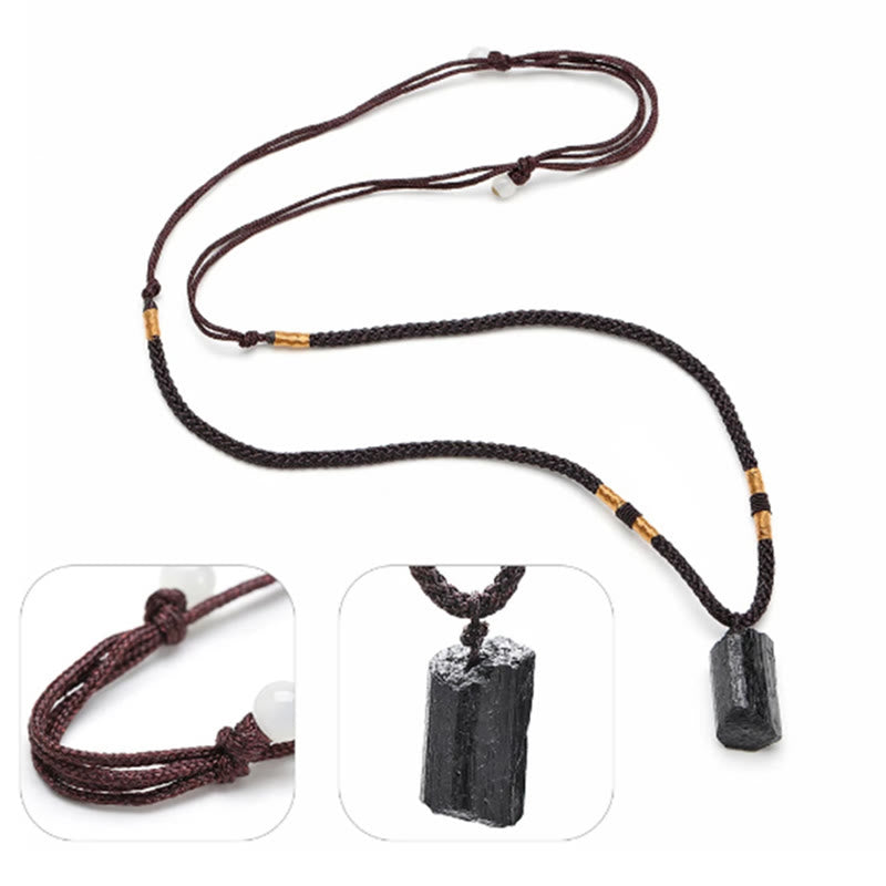 Collier avec pendentif en corde positive en tourmaline noire naturelle de Buddha Stones