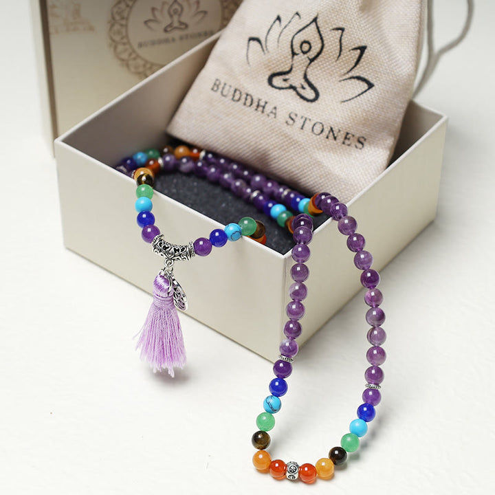Collier et bracelet multicouches en perles de prière Mala en cristal de guérison et Buddha Stones 108
