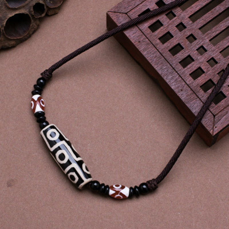 Collier de protection en perles tibétaines à neuf yeux Dzi Buddha Stones - Noir - image 1