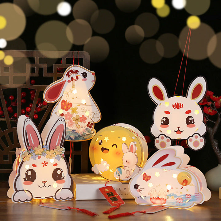 Lanterne en papier en forme de lapin mignon avec Buddha Stones , décoration pour le festival de la mi-automne