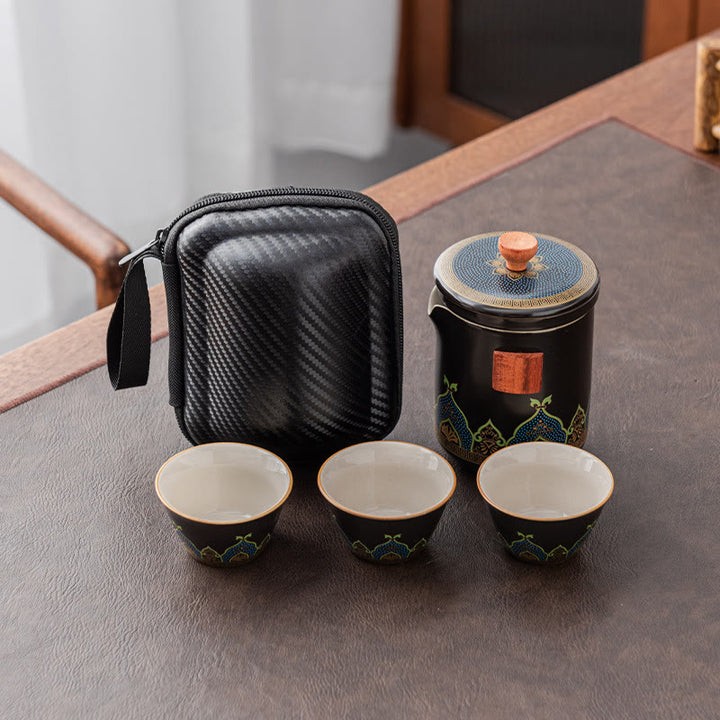 Théière chinoise Gongfu en céramique avec Buddha Stones - Noir - 1 théière + 3 tasses + 1 sachet - image 20