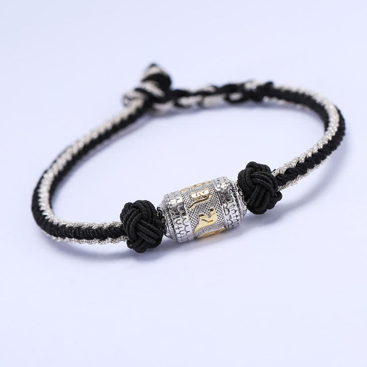 Bracelet en argent sterling 925 Buddha Stones et roue de prière Om Mani Padme Hum, chance et force, cordon rouge