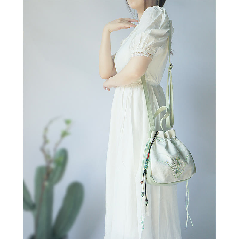 Sac à main en toile brodé à la main avec Buddha Stones et fleurs