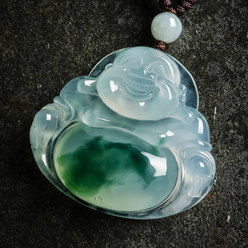 Collier pendentif porte-bonheur en jade cyan avec Buddha Stones