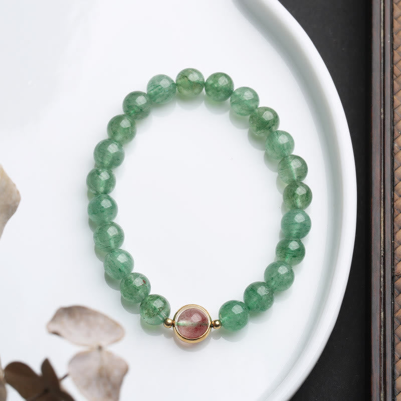 Bracelet de perles apaisantes en quartz fraise vert naturel de Buddha Stones