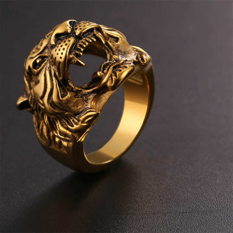 Bague de motard punk rock calme et équilibrée en acier titane avec tête de tigre pour homme