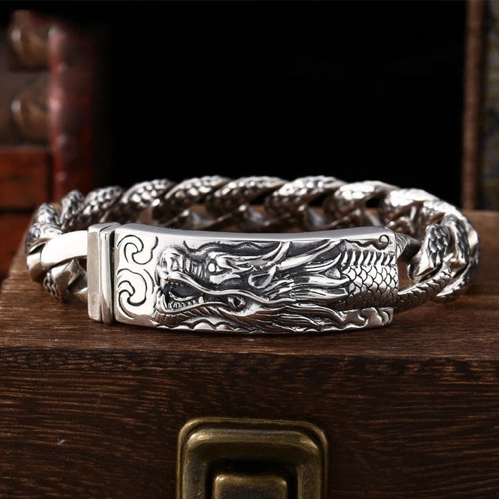 Bracelet de protection gravé à motif d'écailles de dragon rétro Buddha Stones