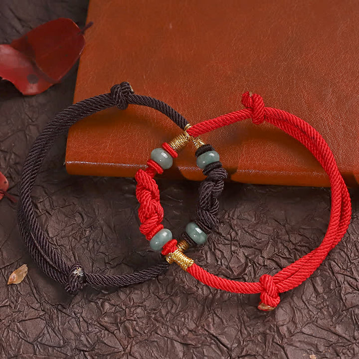Bracelet tressé pour couple avec cordon rouge en jade et Buddha Stones