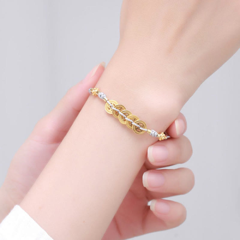 Bracelet tressé en corde bleue avec perles et arbre de fortune en cuivre et Buddha Stones