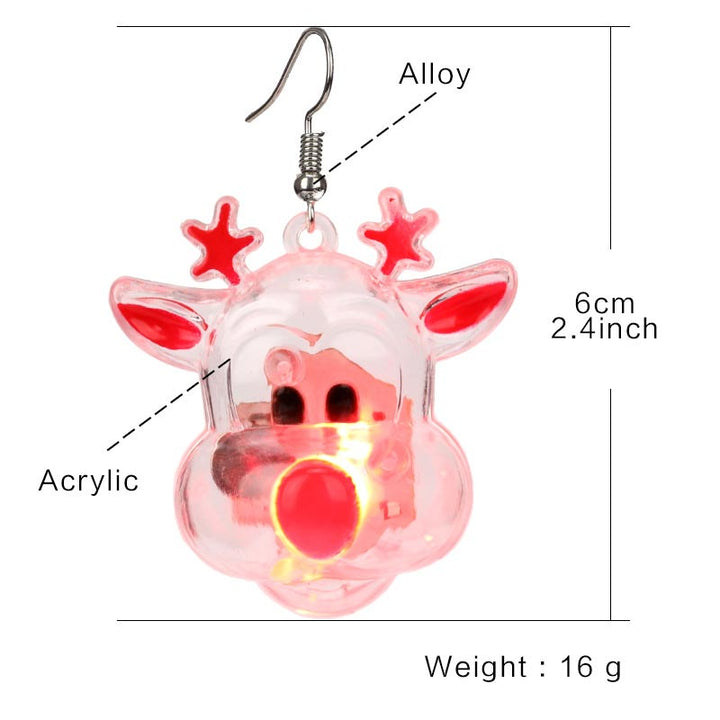 Boucles d'oreilles lumineuses à LED en forme d'élan et de sapin de Noël