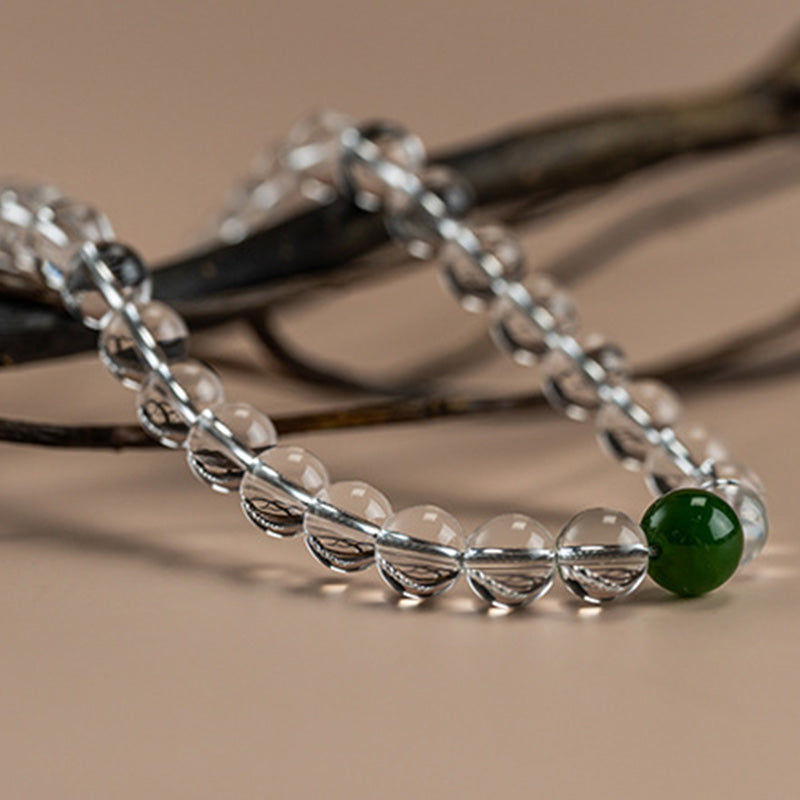 Bracelet de méditation Mala en jade blanc et cristal de 108 perles Buddha Stones