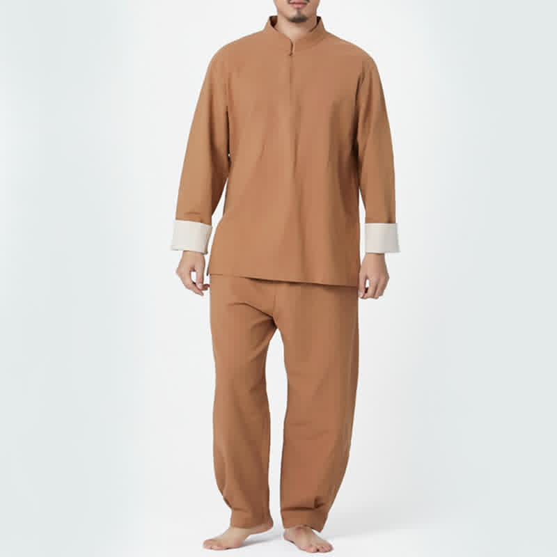 Ensemble de vêtements en coton et lin pour homme Buddha Stones, méditation spirituelle, zen, yoga, prière - Kaki - US/UK/AU44，EU54 (3XL) - image 17