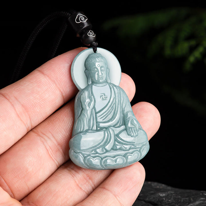 Collier pendentif en Buddha Stones Amitabha en jade naturel avec amulette de lotus et chaîne de compassion - image 3