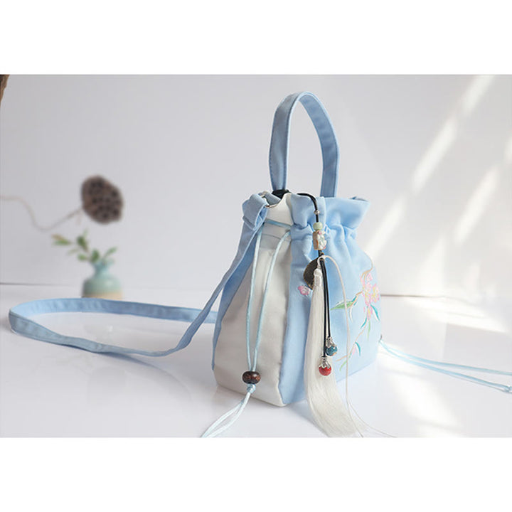 Sac à main en toile brodé à la main avec Buddha Stones et fleurs