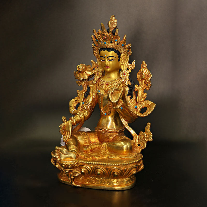Statue de protection en cuivre plaqué or du Bodhisattva Tara Chenrezig Avalokitesvara à quatre bras - image 1
