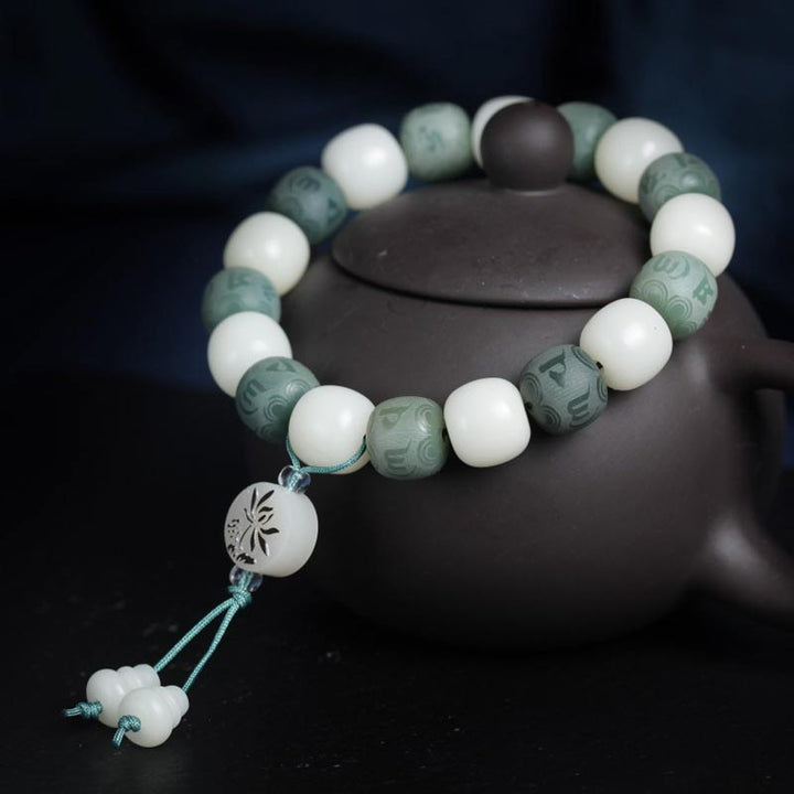 Bracelet de protection Bodhi Six Vrais Mots en Buddha Stones Blanc