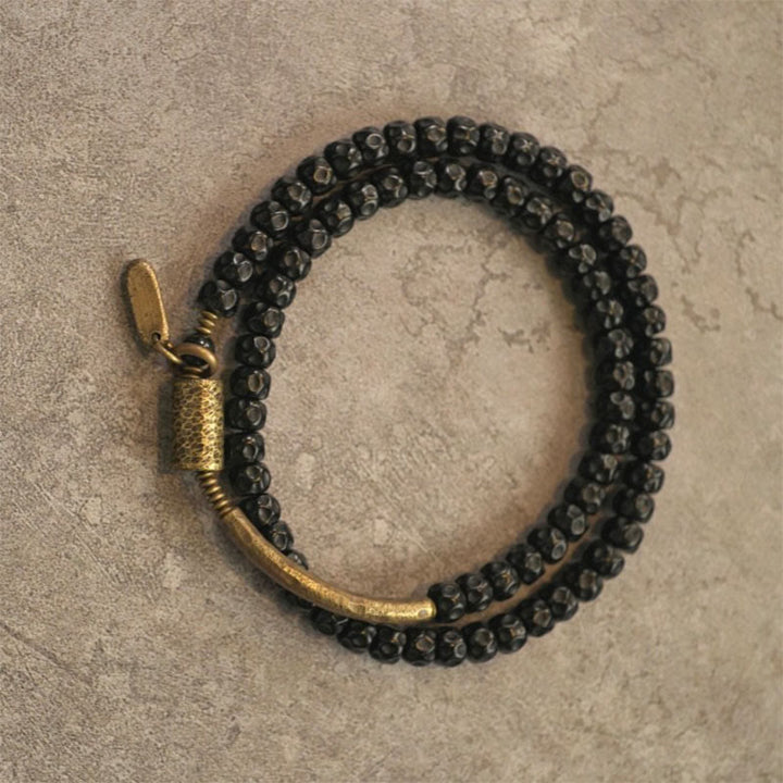 Bracelet triple tour en cuivre et coquille de noix de coco rétro Buddha Stones