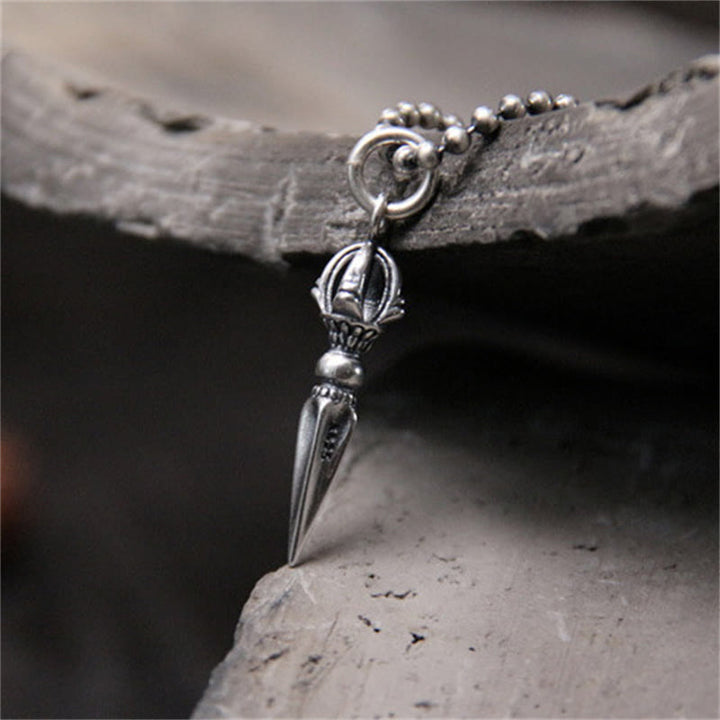 Collier pendentif force puissance spirituelle Dorje Vajra en argent sterling 925 Buddha Stones
