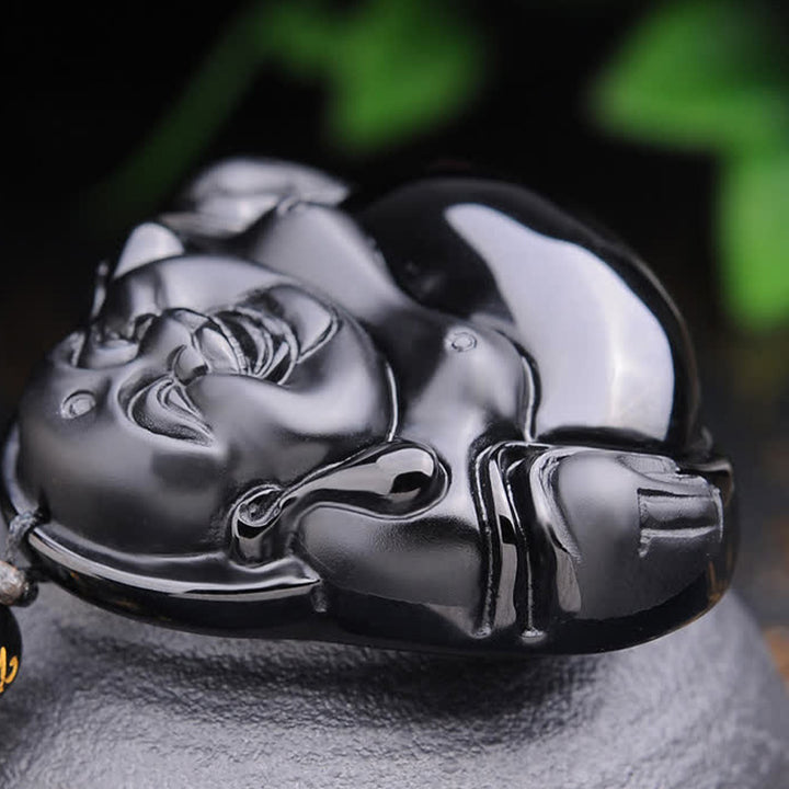 Collier pendentif Bouddha rieur en obsidienne noire transformant Buddha Buddha Stones - image 6