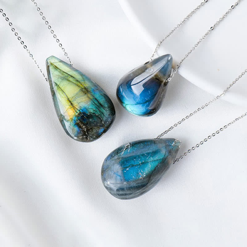 Collier pendentif de guérison en forme de goutte d'eau en labradorite Buddha Stones