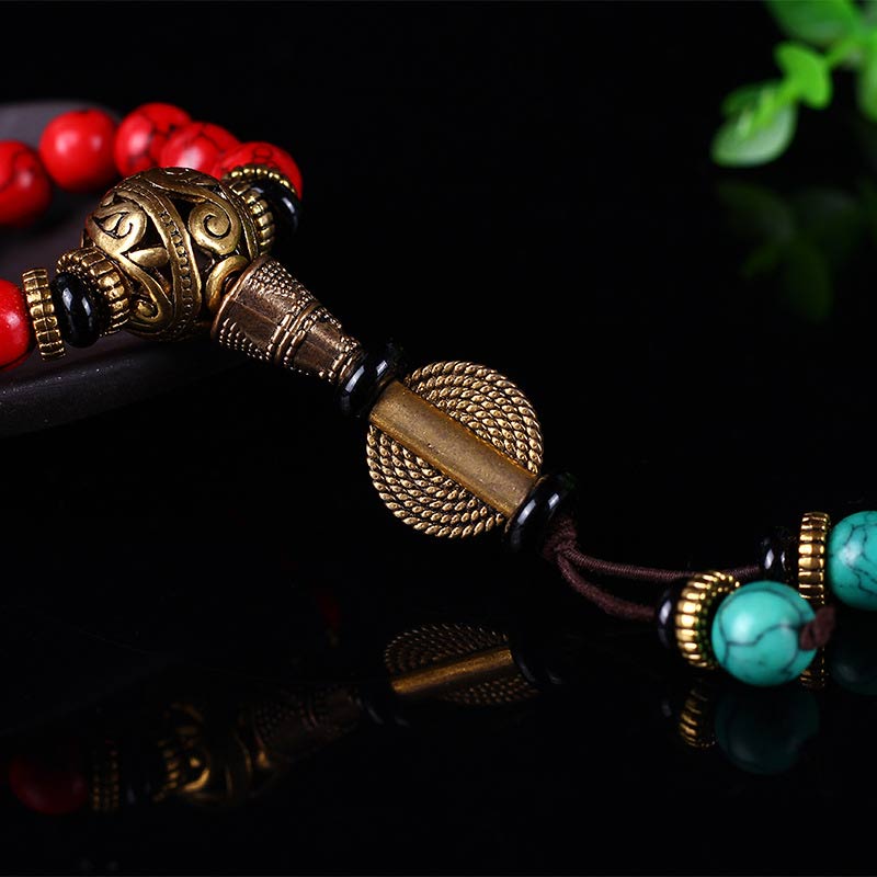 Collier et bracelet porte-bonheur Buddha Stones Mala rouge turquoise
