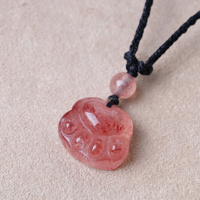 Collier pendentif de guérison en forme de patte de chat avec quartz fraise et Buddha Stones - image 3