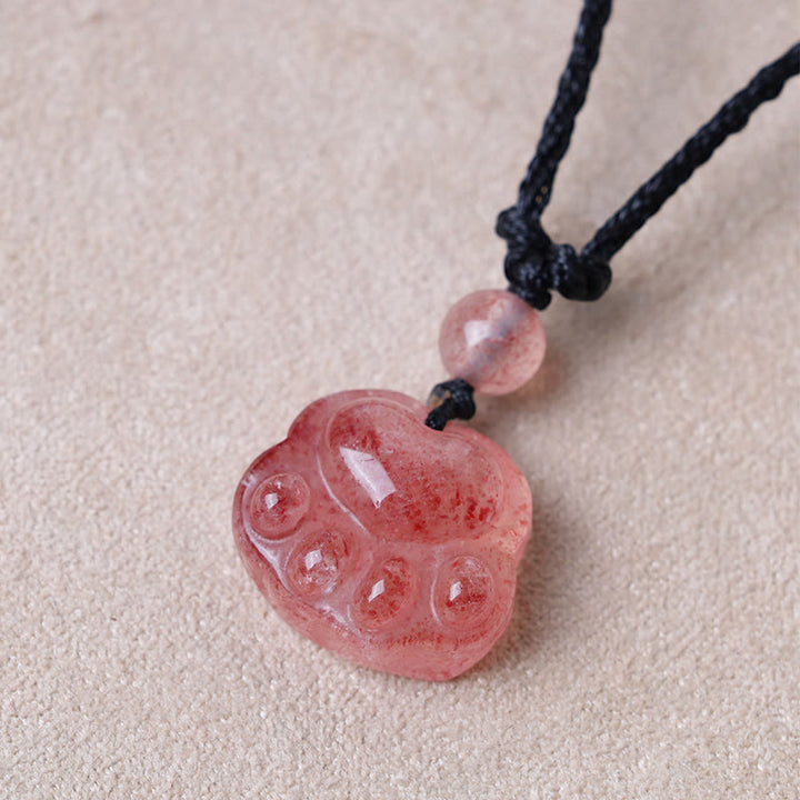 Collier pendentif de guérison en forme de patte de chat avec quartz fraise et Buddha Stones - image 3