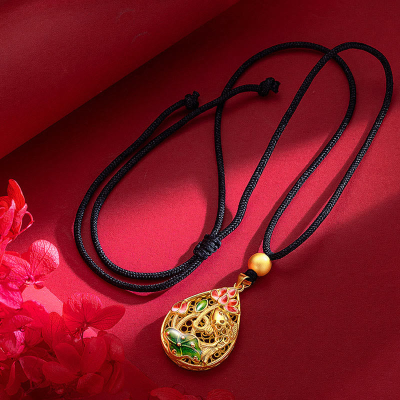 Collier pendentif porte-bonheur en cuivre avec Buddha Stones et poisson Koi, fleur de lotus et feuille - Poisson Koi Lotus - image 1
