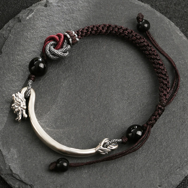 Bracelet tressé artisanal en argent sterling 925 Buddha Stones et dragon porte-bonheur