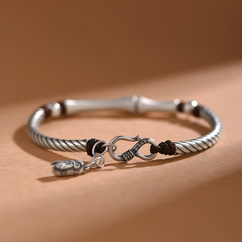 Bracelet porte-bonheur en argent sterling 999 avec motif de cigale en bambou et Buddha Stones