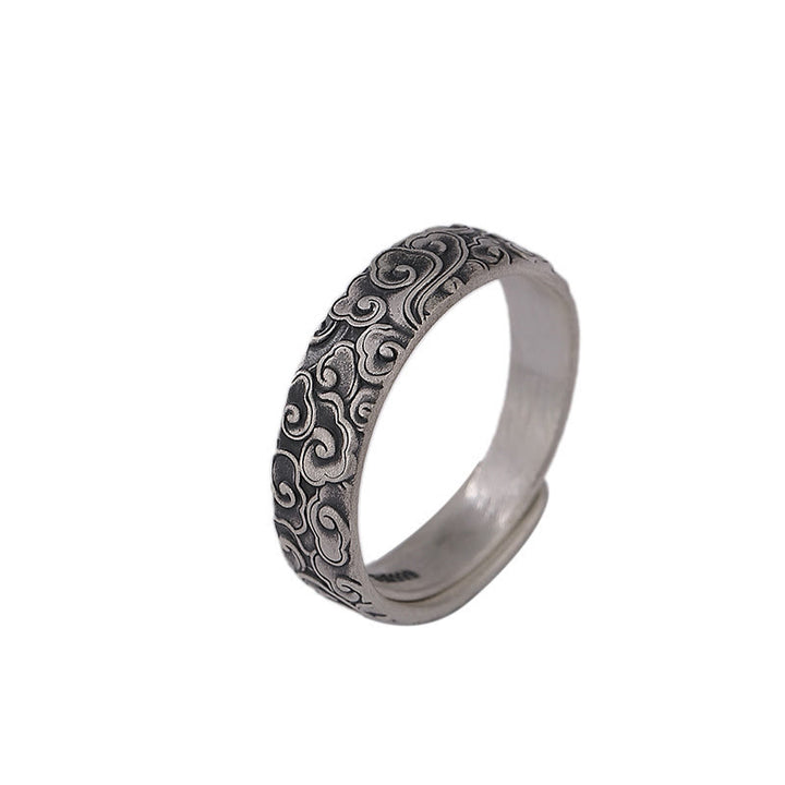 Buddha Stones d'illumination gravée en argent sterling 999 avec fleur de lotus et fleur de prunier et nuages de bon augure