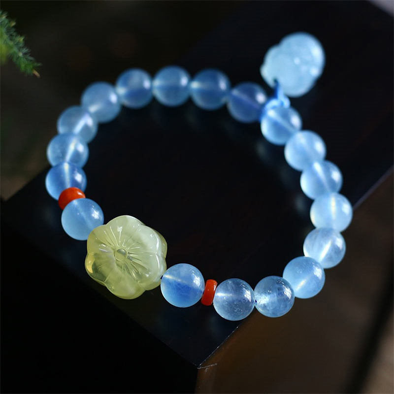 Bracelet à breloques de guérison et de paix Pixiu en ambre et aigue-marine naturelle - image 4