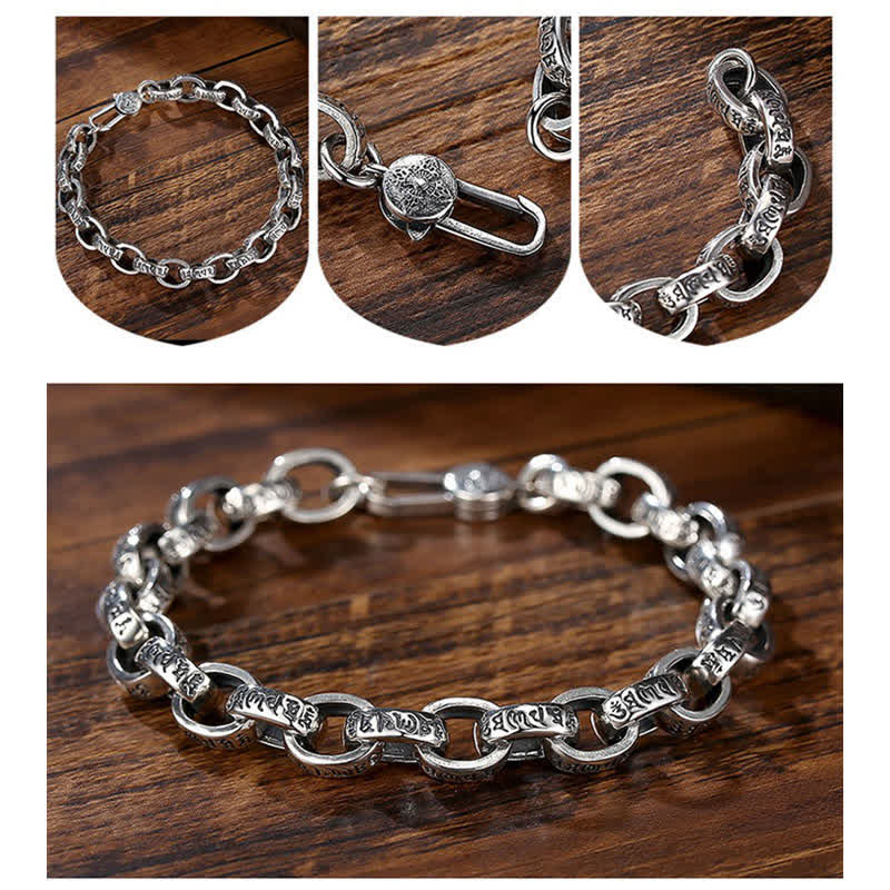 Bracelet jonc en argent sterling 925 Buddha Stones et gravure Om Mani Padme Hum