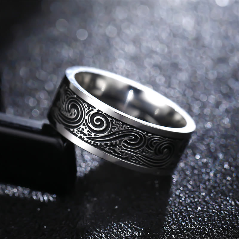 Bague d'équilibre en acier titane avec motif gravé de nuages de bon augure vintage