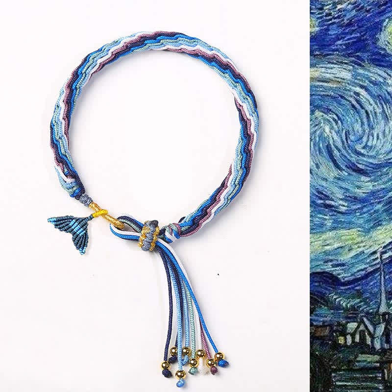 Bracelet tressé de protection avec cordon porte-bonheur et nœud de réincarnation