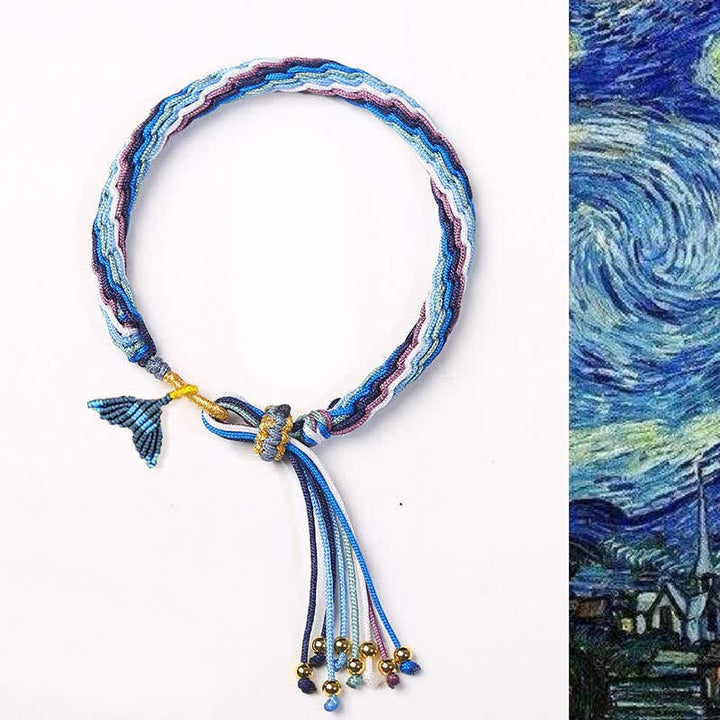 Bracelet tressé de protection avec cordon porte-bonheur et nœud de réincarnation