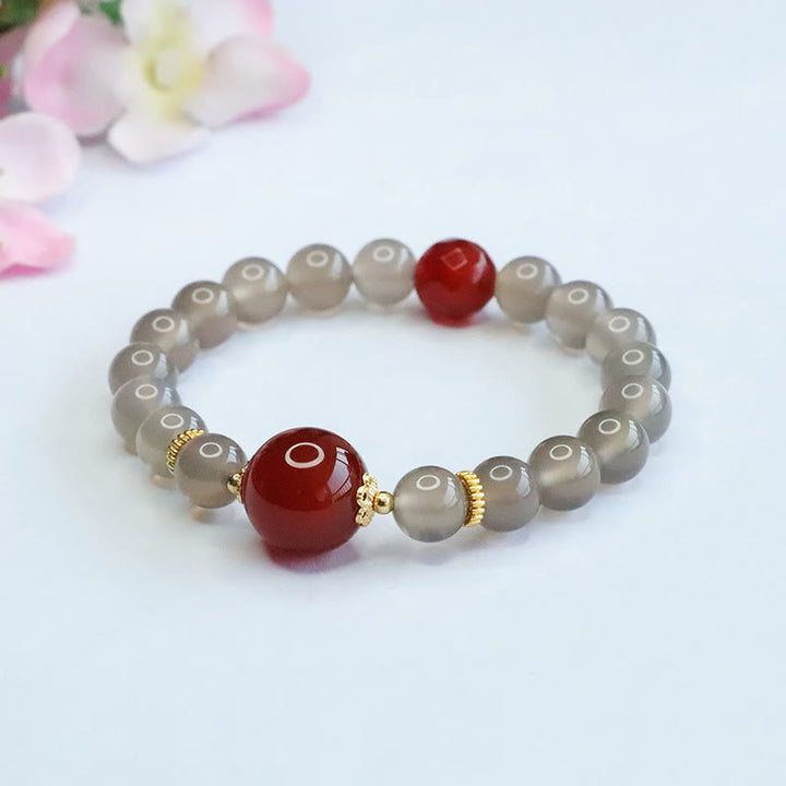Bracelet Harmonie Agate Rouge Calcédoine Grise Naturelle Buddha Stones