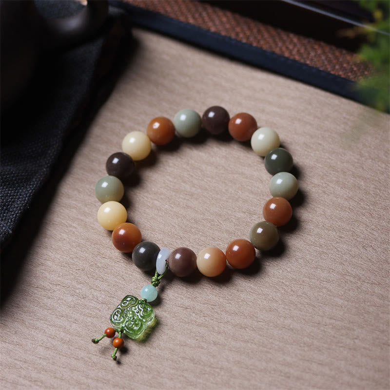 Bracelet de paix en verre Liuli avec perles de Bodhi en dégradé multicolore naturel et Buddha Stones