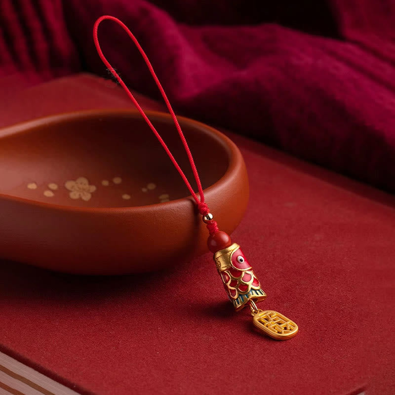 Buddha Stones Poisson Koi Cinabre Attirant la Richesse Souhait Ruyi Charme Chance Téléphone Décoration Suspendue