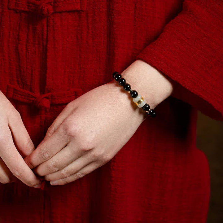 Bracelet magnétique pour couple en obsidienne Buddha Stones et jade Om Mani Padme Hum